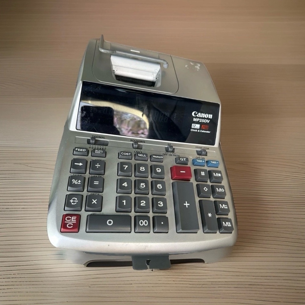 Canon Silver and Black Printing Calculator with Red Accent